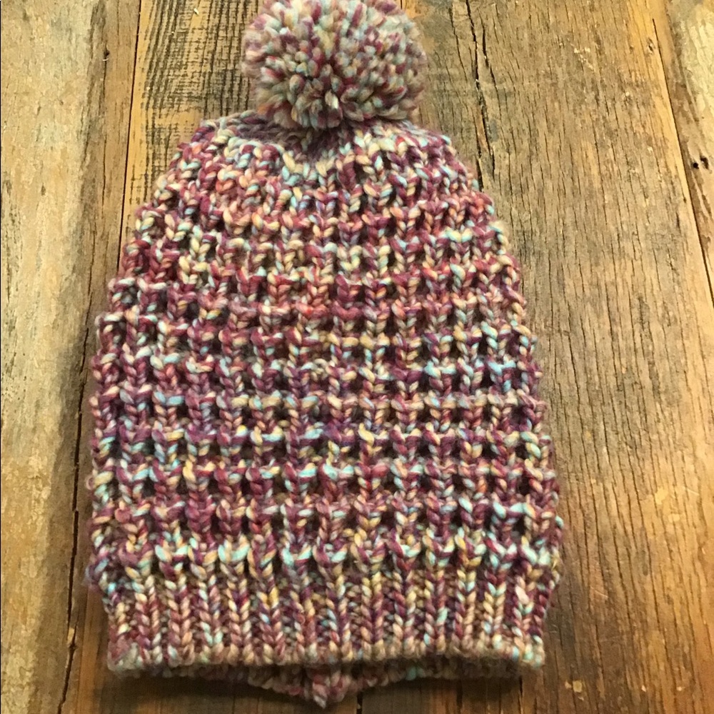 Pink Multi Beanie With Pom Pom